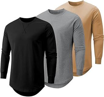 JMIERR Mens 3 Pack Cotton Hipster Hip Hop Longline Crewneck T-Shirt