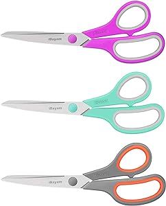 Scissors, iBayam 8" All Purpose Scissors Bulk 3-Pack, Ultra Sharp 2.5mm Thick Blade Shears Comfort-Grip Scissors for Office Desk Accessories Sewing Fabric Home Craft School Supplies, Right/Left Handed
