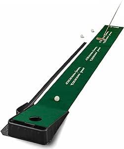 SKLZ ACCELERATOR PRO - Indoor Golf Putting Mat with Auto-Ball Return & Behind-the-Hole Ball Collector - Putter Alignment Guides at 3, 5 & 7 Feet - Rubber-Backed Mat Provides Multi-Surface Stability