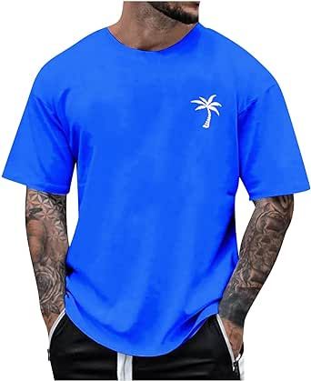 Graphic Tees for Men,Short Sleeve Loose Fit T Shirts Casual Summer Beach Shirts Solid Color Printed Tees