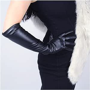 ZSQAW Gloves Winter Women PU Black Long Simulation Leather Thin Full Finger Warm Driving Mittens (Color : D, Size : M Code)