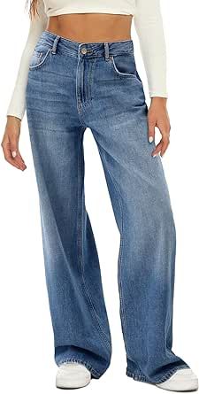 HDLTE Women Wide Leg Jeans High Waist Baggy Jeans Loose Boyfriend Jeans Denim Pants Y2K
