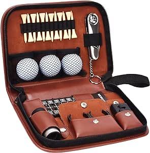 Jiskan Golf Gifts for Men and Women, Golf Accessories Set with Hi-End Case, Golf Balls, Rangefinder, Golf Tees, Brush, Multifunctional Divot Knife, Scorer, Golf Ball Clamp