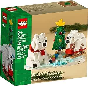 LEGO Wintertime Polar Bears 40571 Christmas Decor Building Kit, Polar Bear Gift, Great Stocking Stuffer for Kids, Features a Christmas Tree Toy and Two Polar Bear Toys