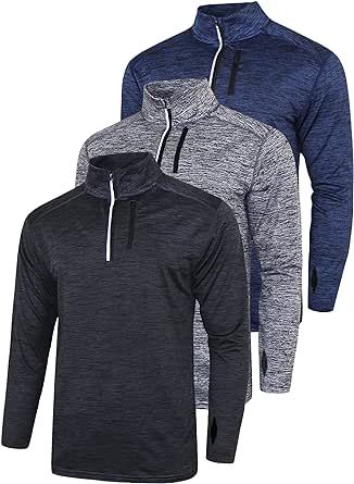 Liberty Imports Pack of 3 Men's Performance Quarter Zip Pullovers with Pockets, Quick Dry Active Long Sleeve Shirts