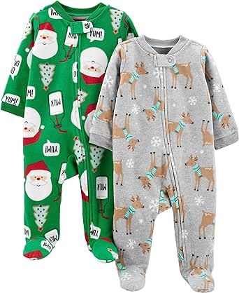 Simple Joys by Carter's Unisex Babies' Holiday Fleece Footed Sleep and Play, Pack of 2